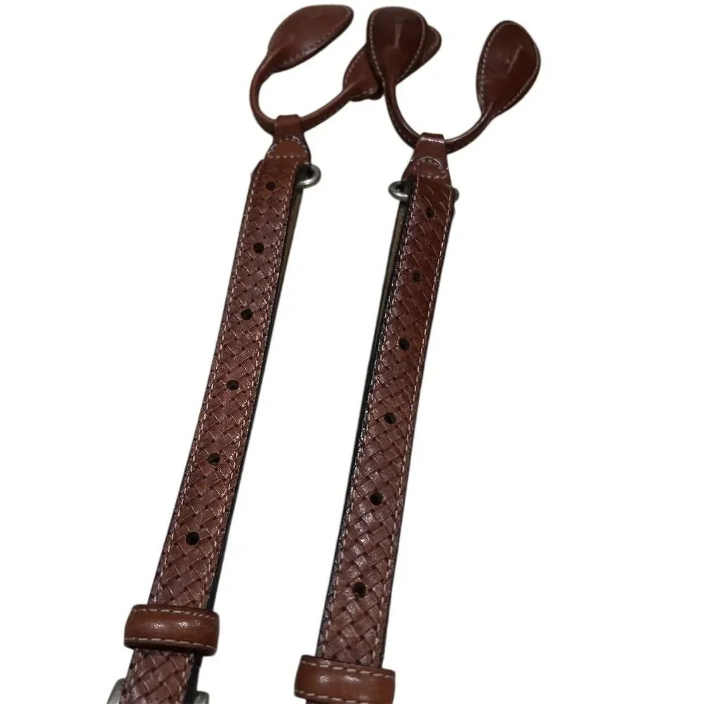 Men's Brown Leather Basketweave Embossed Button Suspenders - Picture 4 of 7